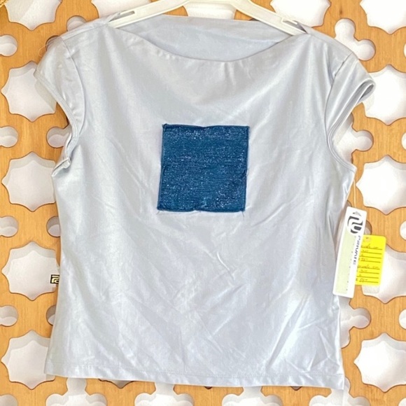 PRIVATE CIRCLE Baby Tee Top Satin Metallic Blue - Picture 1 of 15